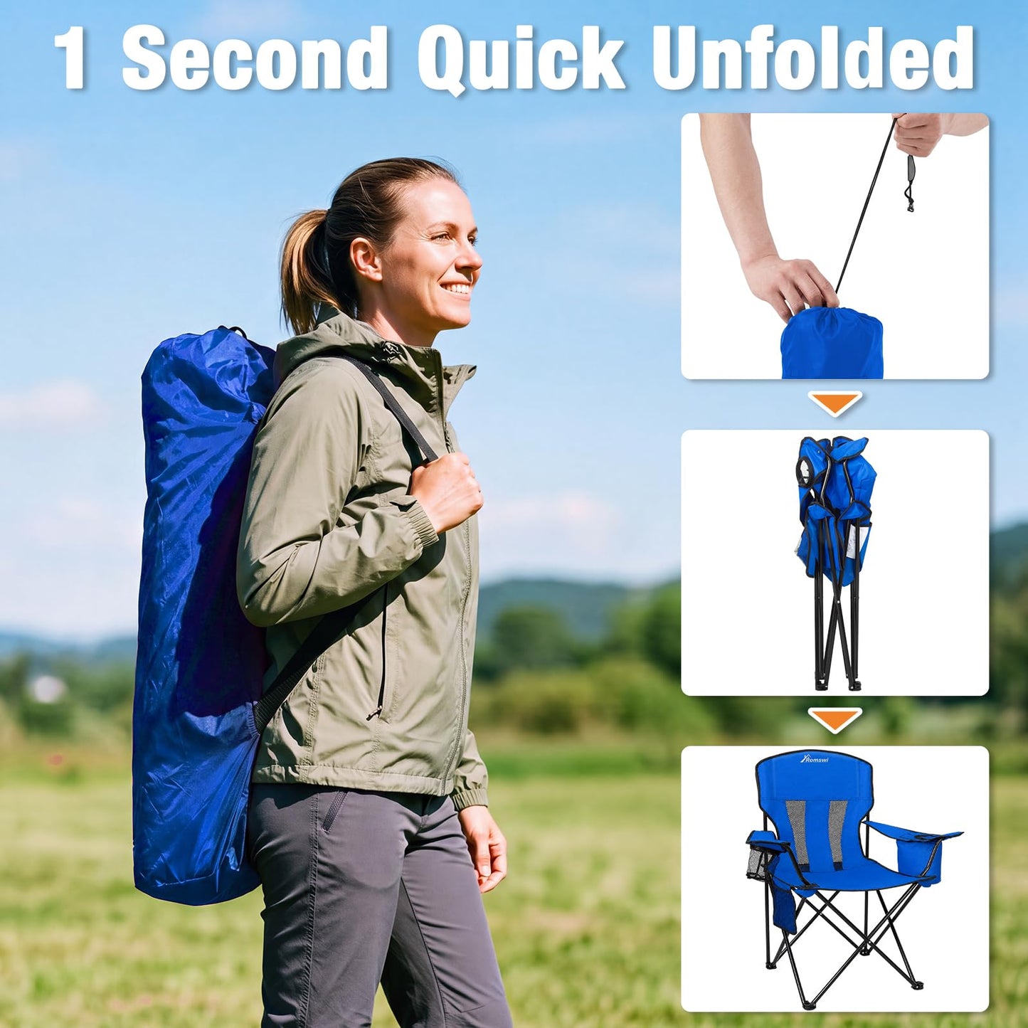 Camping Chairs for Adults 2 Pack, Folding Chair with 4-Can Cooler Bag & Cup Holder, Portable Heavy