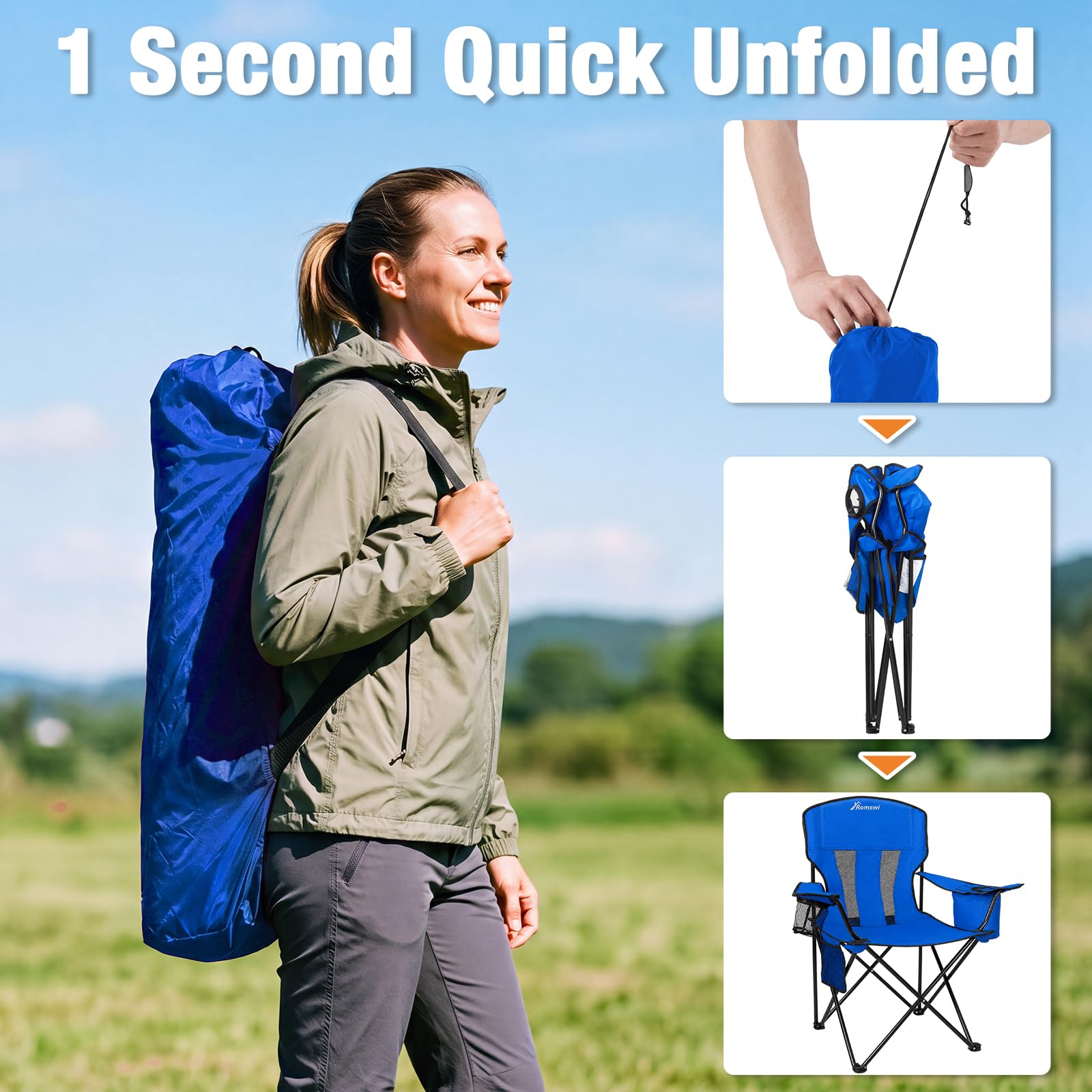 Camping Chairs for Adults 2 Pack, Folding Chair with 4-Can Cooler Bag & Cup Holder, Portable Heavy