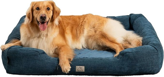 Furry's Paradise Foam Cuddler Waterproof Bolster Pet Bed with Reversible Cushion, Recycled Fibers and Non-Slip Bottom. (Deeper Waters, Orthopedic Large)
