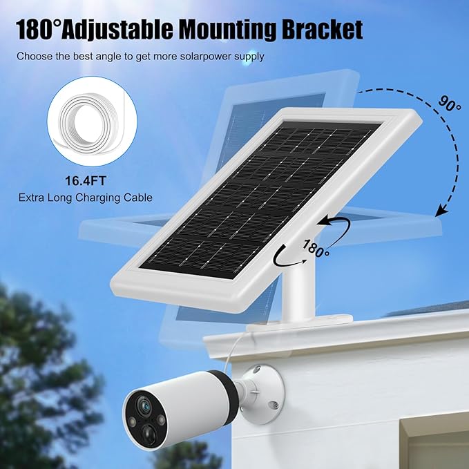Solar Panel Charger,Solar Panels for Security Camera, Solar Panel with Micro USB & USB-C Port for 5V Outdoor Rechargeable Battery Camera, IP65 Waterproof, 16.4ft Cable(3 Pack, White)