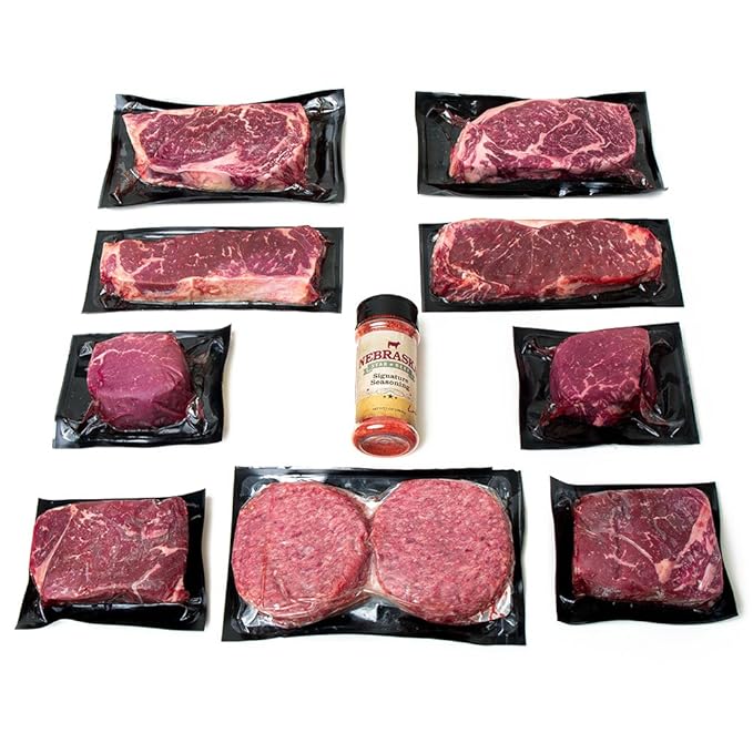 Aged Angus Filet Mignon Top Sirloin NY Strip Ribeye and Premium Ground Beef by Nebraska Star Beef - All Natural Hand Cut and Trimmed - Steak Gift Packages Delivered to Your Door