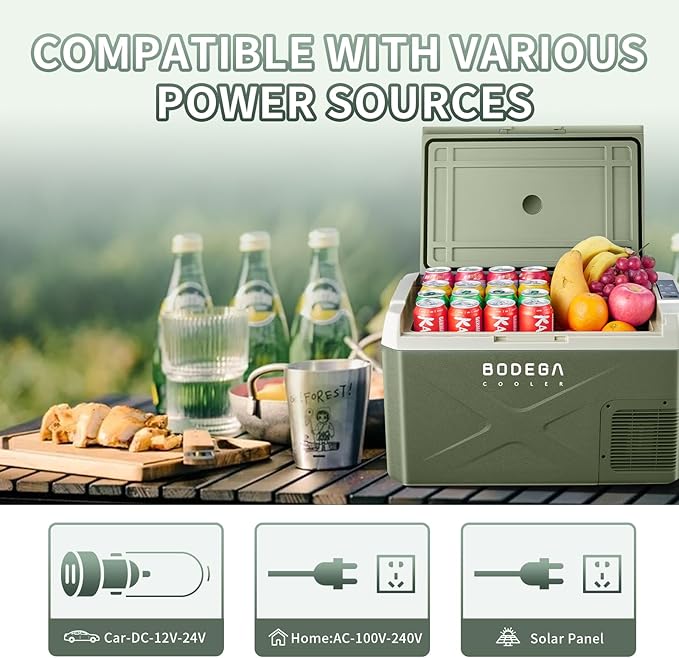 BODEGACOOLER 12 Volt Car Refrigerator, Electric Cooler Portable Freezer WIFI APP Control, 32Quart(30L) RV Car Fridge-4℉-68℉, 12/24V DC100-240 Volt AC for Outdoor Camping Travel Vehicles Home Use