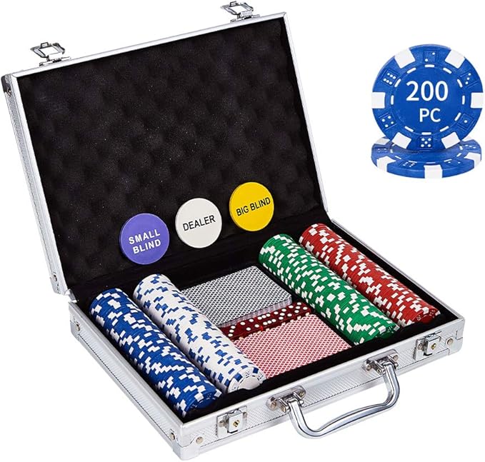 LOCKYOUNG Poker Chips Set, 200PCS/300PCS Poker Chips Set Texas Holdem Blackjack Gambling Chips Aluminum Case