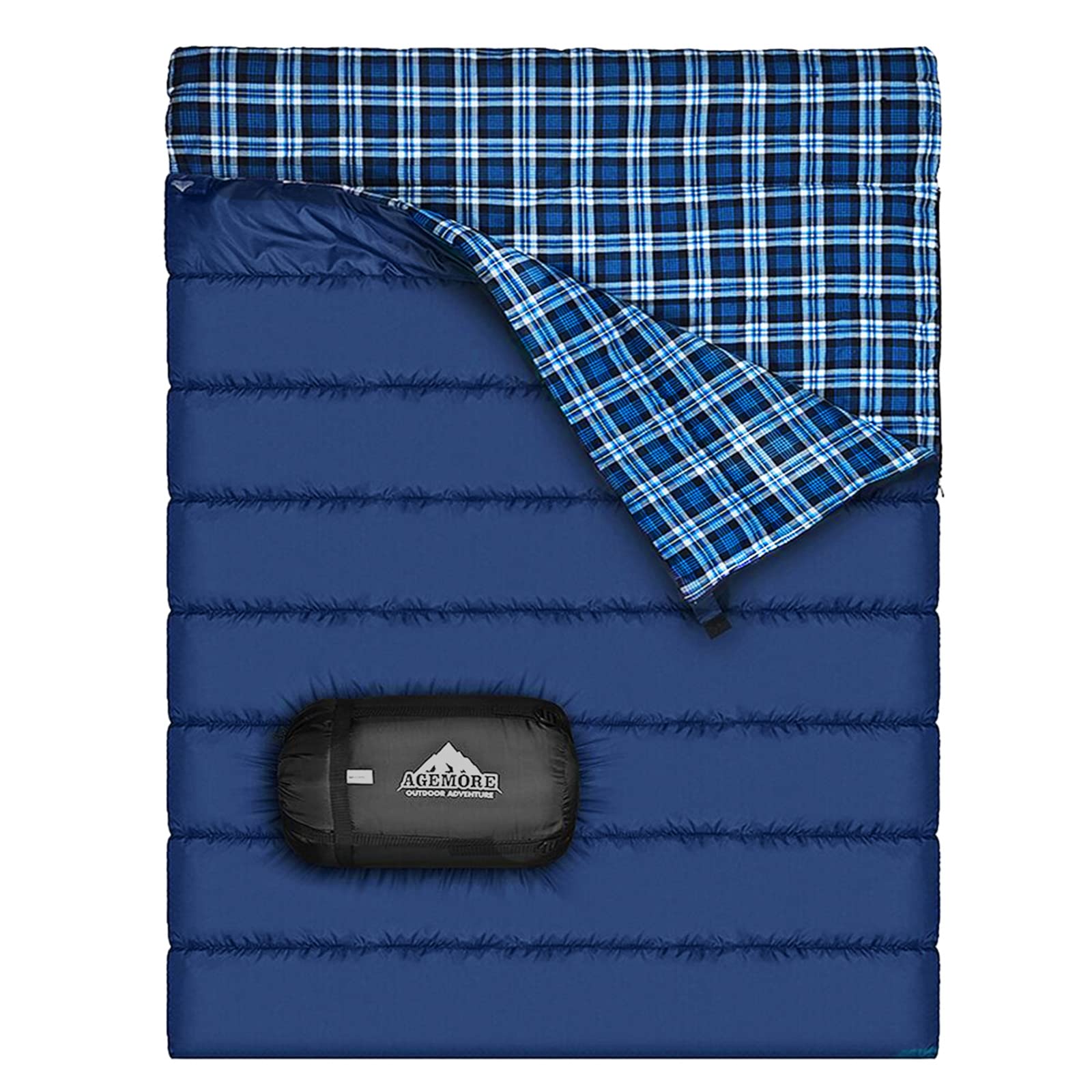 AGEMORE Cotton Flannel Double Sleeping Bag for Camping, Backpacking Or Hiking. Queen Size 2 Person
