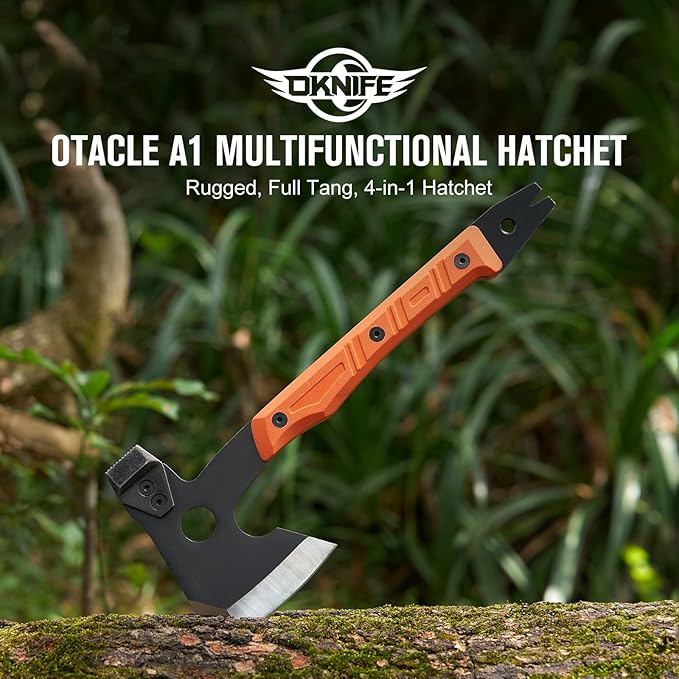 OKNIFE Otacle A1 Survival Hatchet & Camping Axe, 4 in 1 Full Tang Tactical Axe, G10 Non-Slip Grip Tomahawk with Durable Kydex Sheath