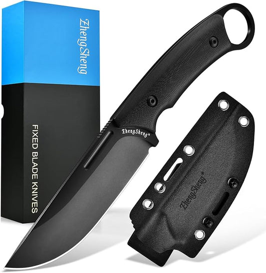 Fixed Blade Knife with Sheath, 4.0??DC53 Steel blade with Black Titanium Coating and G10 Handle Full Tang Outdoor Camping Hiking Survival Knives for Men Women