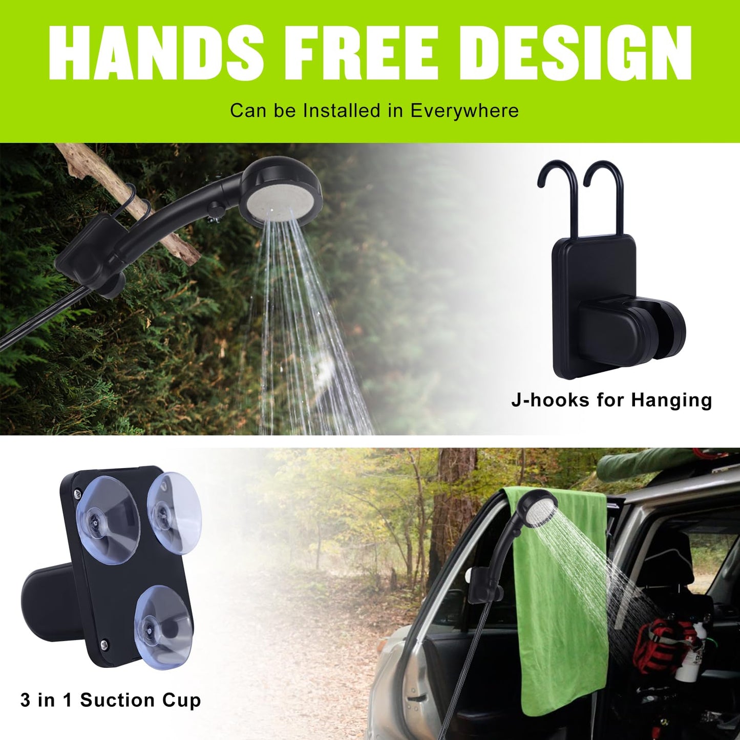 Spopal Portable Shower for Camping, [Long-Lasting] 6000mAh Rechargeable(GY)