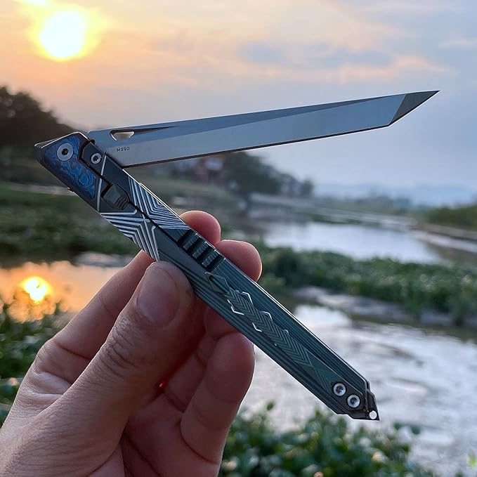 Folding Pocket Knife M390 steel folding knife with Front Flipper Opener,TC4 titanium handle with clamps Lightweight Utility Knife for Men Good for EDC Outdoor Carry