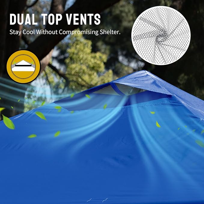 CROWN SHADES 12x12 Pop Up Canopy Outside Canopy, Patented One Push Tent Canopy with Wheeled Carry Bag, Bonus 8 Stakes and 4 Ropes, Blue