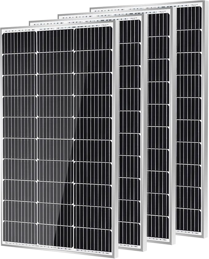 Traver Force 100W 12V 10BB Monocrystalline Solar Panel, Up to 25% High Efficiency Module with Grade A+ Cells, Waterproof for RVs, Motorhomes, Cabins, Marine, Boat,4pcs