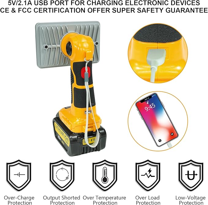 Flashlight for Dewalt 20V Battery, 20v Work Light, 18W 2000LM Portable Floodlights and Spotlight with USB Charging Port for Repairing, Garage, Camping, Jobsite