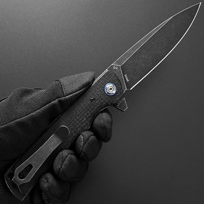 Eafengrow EF973 Folding Knife, D2 Steel Blade Micarta Handle Scale Pocket Knife Folder for Working Camping Hiking EDC Tool Knife(black)