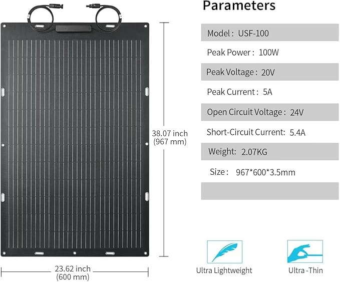 200W Flexible Solar Panel, 2PCS 100W 12 Volt Solar Panels Bendable High Efficiency 10BB Mono Cell for RV Boat Camping Home Marine Curve Surface PV Charging Farm Battery IP68 Waterproof