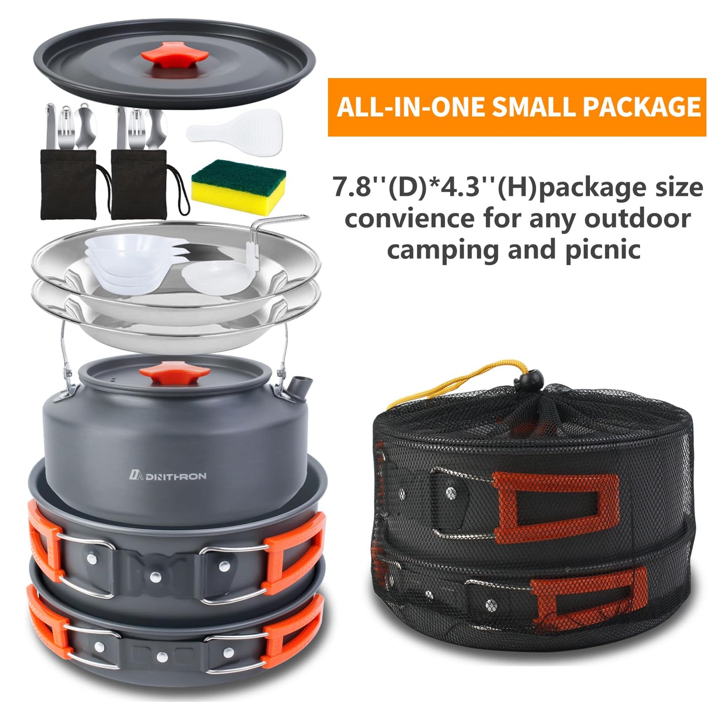 DINITHRON 18-Piece Large Capacity Camping Cookware Set Aluminum Mess Kit