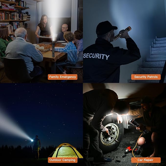 KunHe Heavy Duty 3D Cell LED Flashlights Large Aluminum Zoomable High Lumens 1200 LM Battery Powered Single Mode Flash Light- Big Flashlight for Home Emergency Power Outages Camping Car