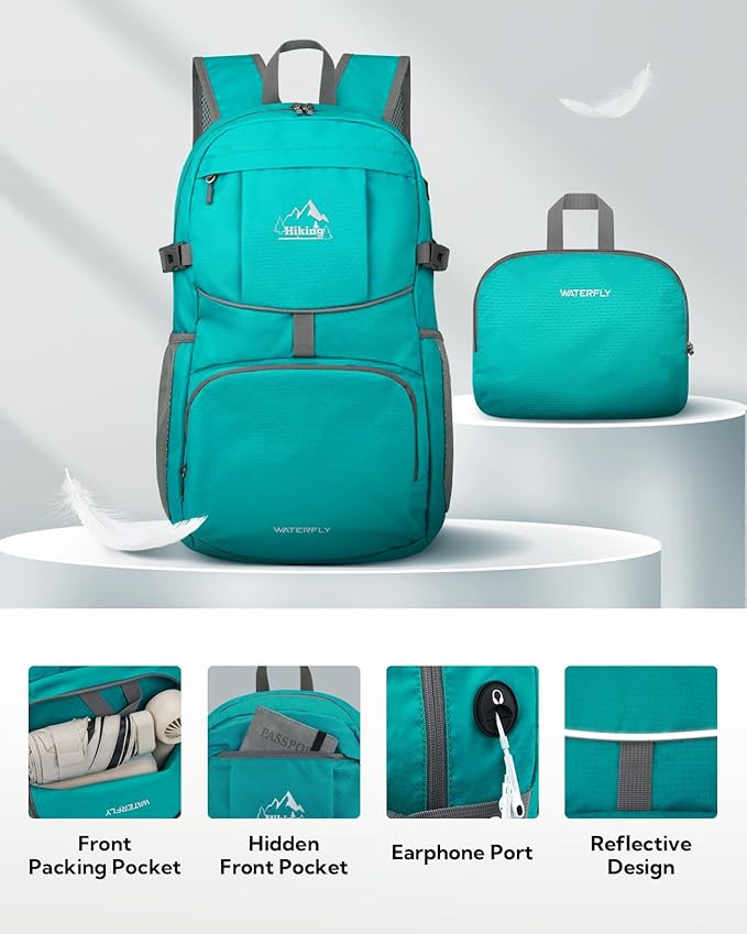 WATERFLY Hiking Foldable Daypack Backpack: 25/35L Ultra Lightweight Packable Waterproof Outdoor Travel Day Pack for Women Men