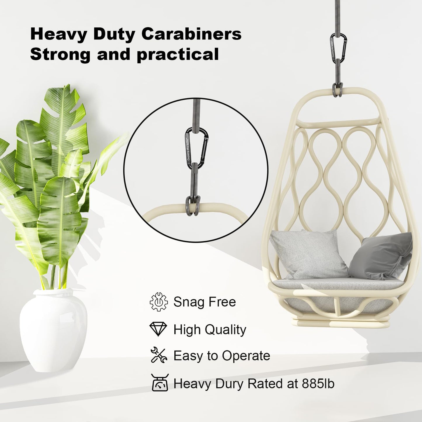Carabiner Clip，855lbs，3" Iron Heavy Duty Caribeaners for Hammocks,Camping