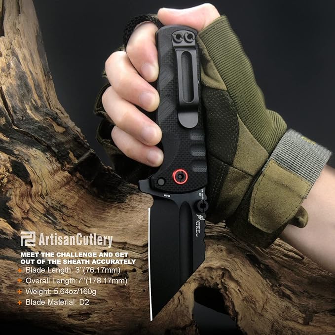 ARTISANCUTLERY Tactical Knife Proponent Subsize (1820PS) D2 Steel Black PVD Blade with G10 Handle, Black