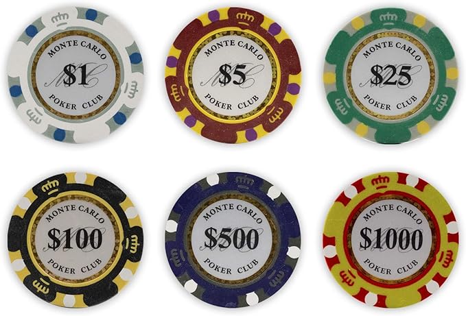 DA VINCI Monte Carlo Poker Club Set of 500 14 Gram 3 Tone Chips with Upgrade Ding Proof Black ABS Case, 2 Decks Plastic Playing Cards, 2 Cut Cards, Dealer and Blind Buttons