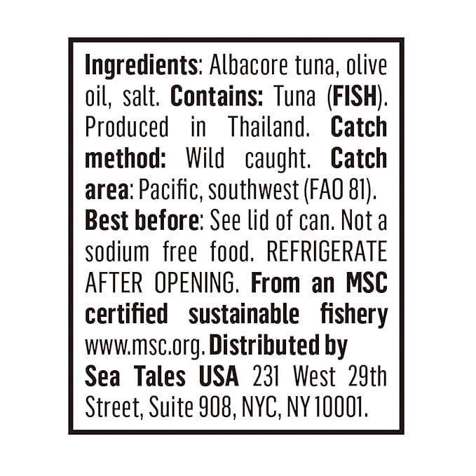 Sea Tales Solid White Albacore Canned Tuna in Olive Oil - 100% Pole & Line Wild Sustainably Caught - Gluten Free - High Protein Food - Keto Friendly - 5 oz. Cans (Pack of 12)
