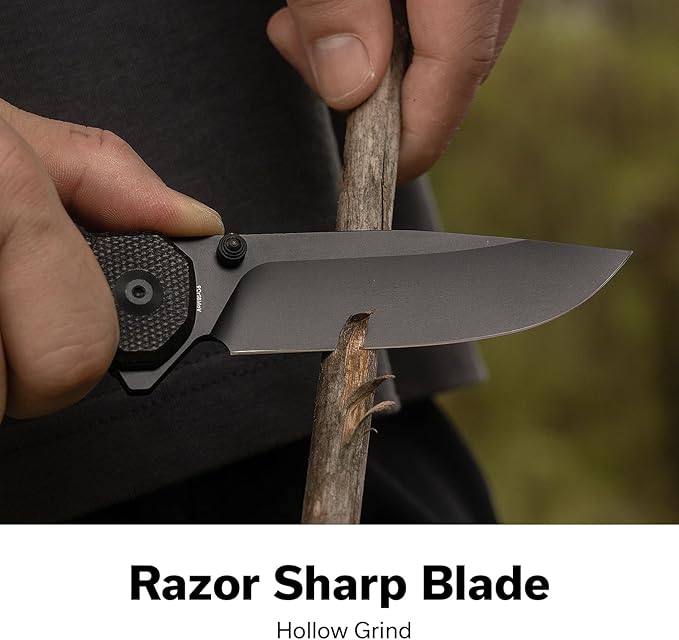 SENCUT Aetheris Pocket Knife, EDC Folding Knife with 3.68'' 9Cr18MoV Blade & Canvas Micarta Handle, Reversible Clip for Camping Hiking S24095-3(Black)