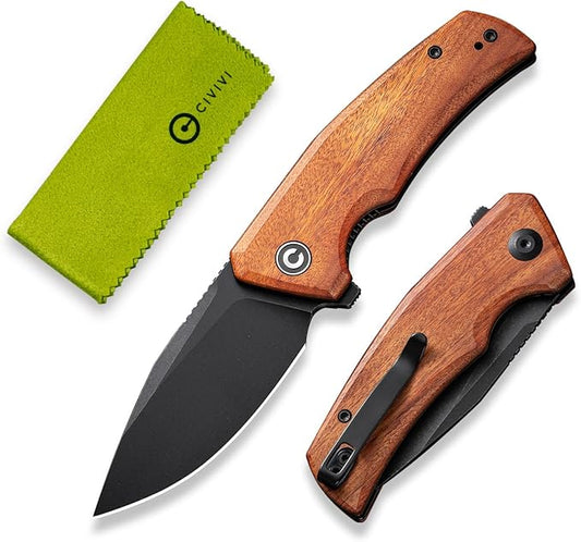 CIVIVI Pocket Knife for EDC, Regulatron Folding Knife for Men with Flipper Opener, Liner Lock, 2.98" Nitro-V Blade Wood Handle for Camping, Hunting C23006-3