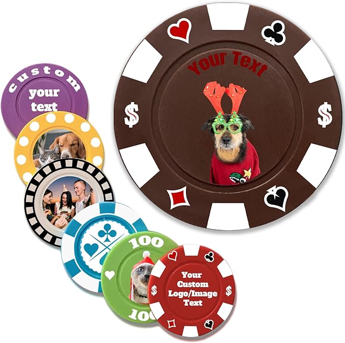 Custom Poker Chips Personalized Plastic Poker Chips with Logo Funny Parties Chips Print Your Photo or Text Golf Ball Markers for Putting Green Brown