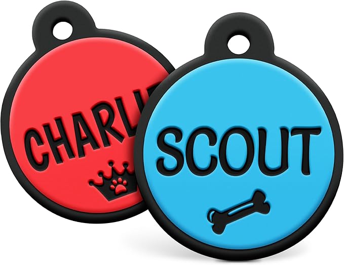 GoTags Silicone Dog Tags, Soundless Pet Tag, Personalized Silent Tag Engraved for Pets with Cute Custom Designs, for Dogs and Cats, (Round, Blue)