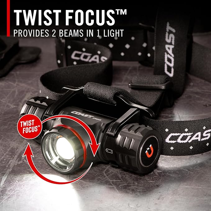 Coast® XPH34R 2075 Lumen USB-C Rechargeable-Dual Power LED Headlamp withPURE Beam® Twist Focus??and Magnetic Base