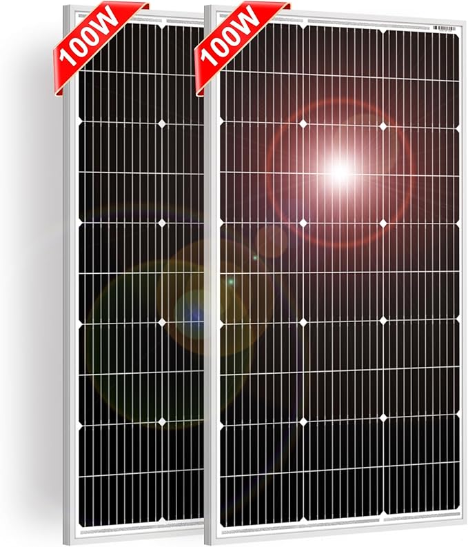 DOKIO 100W 18V Solar Panel 2-Pack for 12V Battery Charging, Monocrystalline 9BB Glass Modules with Aluminum Frame, MC4, Pre-Drilled Holes, Series/Parallel for RV, Boat, Roof, Off-Grid Systems