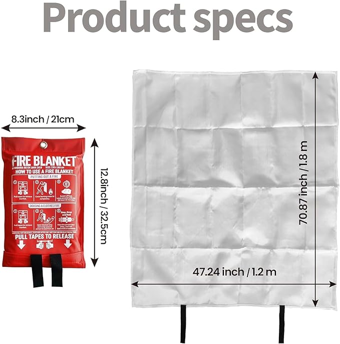 Fire Blanket, 71 in x47 in,Fiberglass Fire Blanket for Home,Kitchen,1 Pack