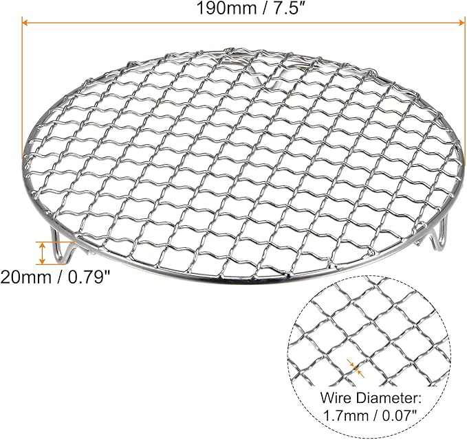 HARFINGTON Round Cooking Rack 7.5-inch 201 Stainless Steel Cross Wire Barbecue Grill Net with 20mm Legs for Cooking Baking Steaming BBQ