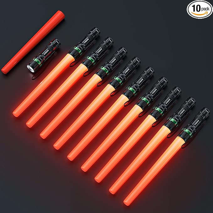 10 Pack Traffic Wand, 16 Inch LED Traffic Flashlight, Orange Safety Signal Baton with for 5 Flashing Modes, Air Traffic Control Wands for Airport, Parking, Car Directing