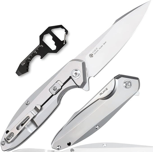 Ruike Pocket Camping Folding Knife,14c28n,Frame Lock,Ball Bearing,Flipper Fast Opening,Harnd 3.66" Big Large Blade Stainless Steel,Tactical Hunting Survival Gravity Microtech,Edc Belt Clip,Tac Heavier Rescue Self Cool Outdoor Gear,Tool for Men Father