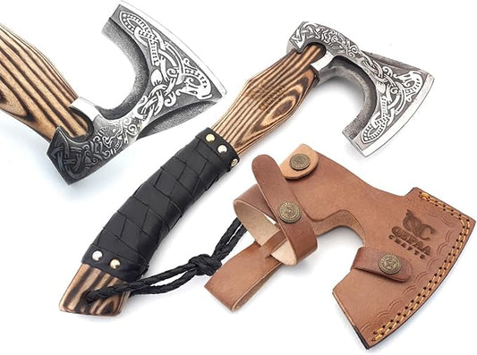 QEPAA CRAFTS® 13??Inch Hand-Forged Viking Axe-Rosewood Handle Hatchets and Axes, Wood Splitting Axe, Camping Axe,Viking Gift for Men (Medieval)