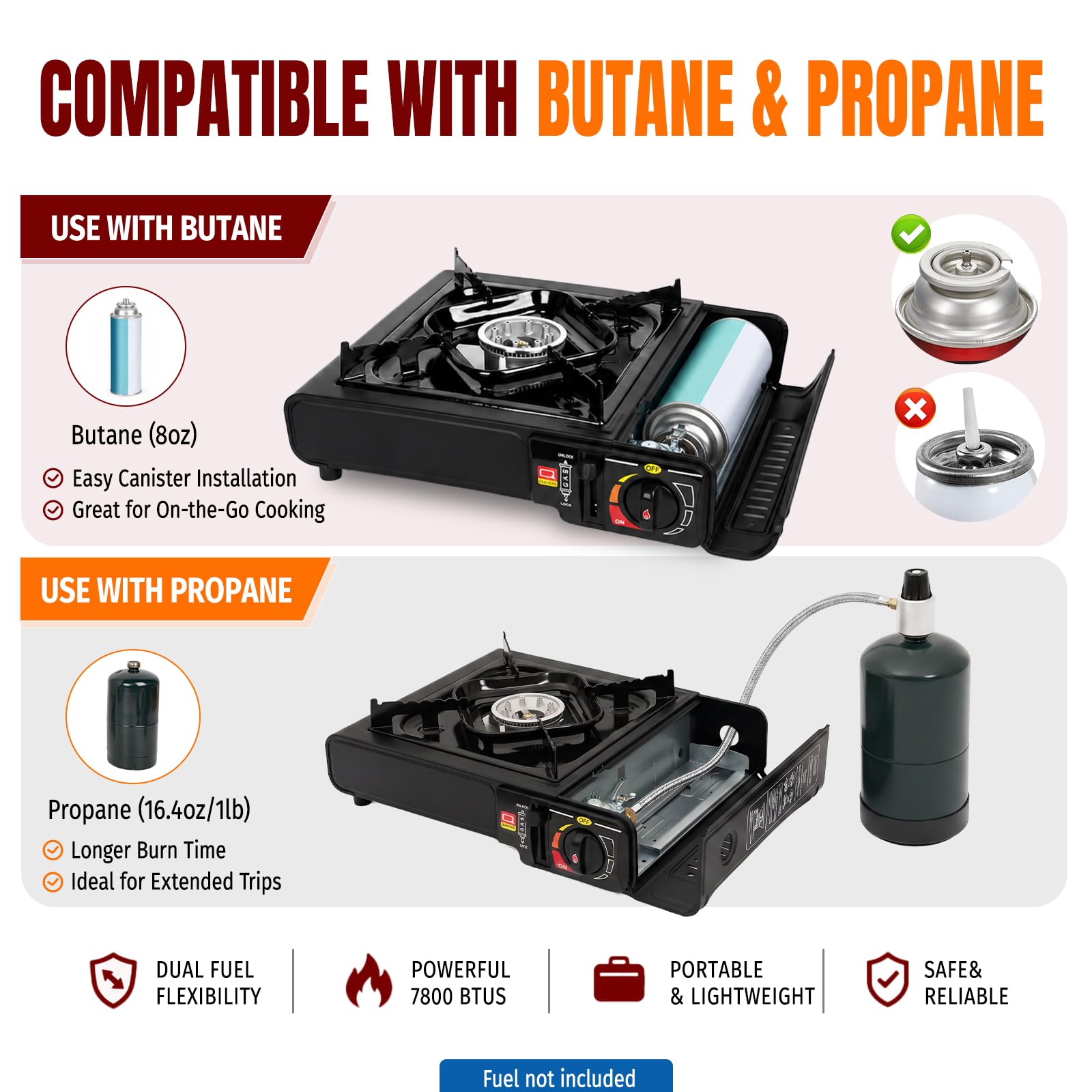 SHINESTAR 7800 BTU Dual Fuel Camping Stove, Propane Portable Gas Stove
