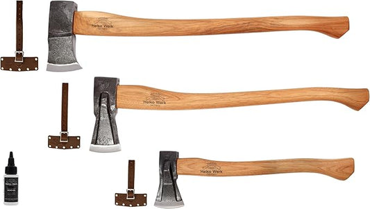 1844 Helko Werk Germany Axe Collection - 3 Traditional Splitting Axes Set - Saxon, Spaltaxt, Mini Spalter