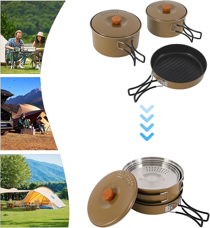 Camping Cookware Set, Camping Cooking Set,304 Stainless Steel Camping Pots &Frying Pan Set,Campfire Cooking Equipment with Storage Bag for Camping,Household, Hiking, Beach Trips