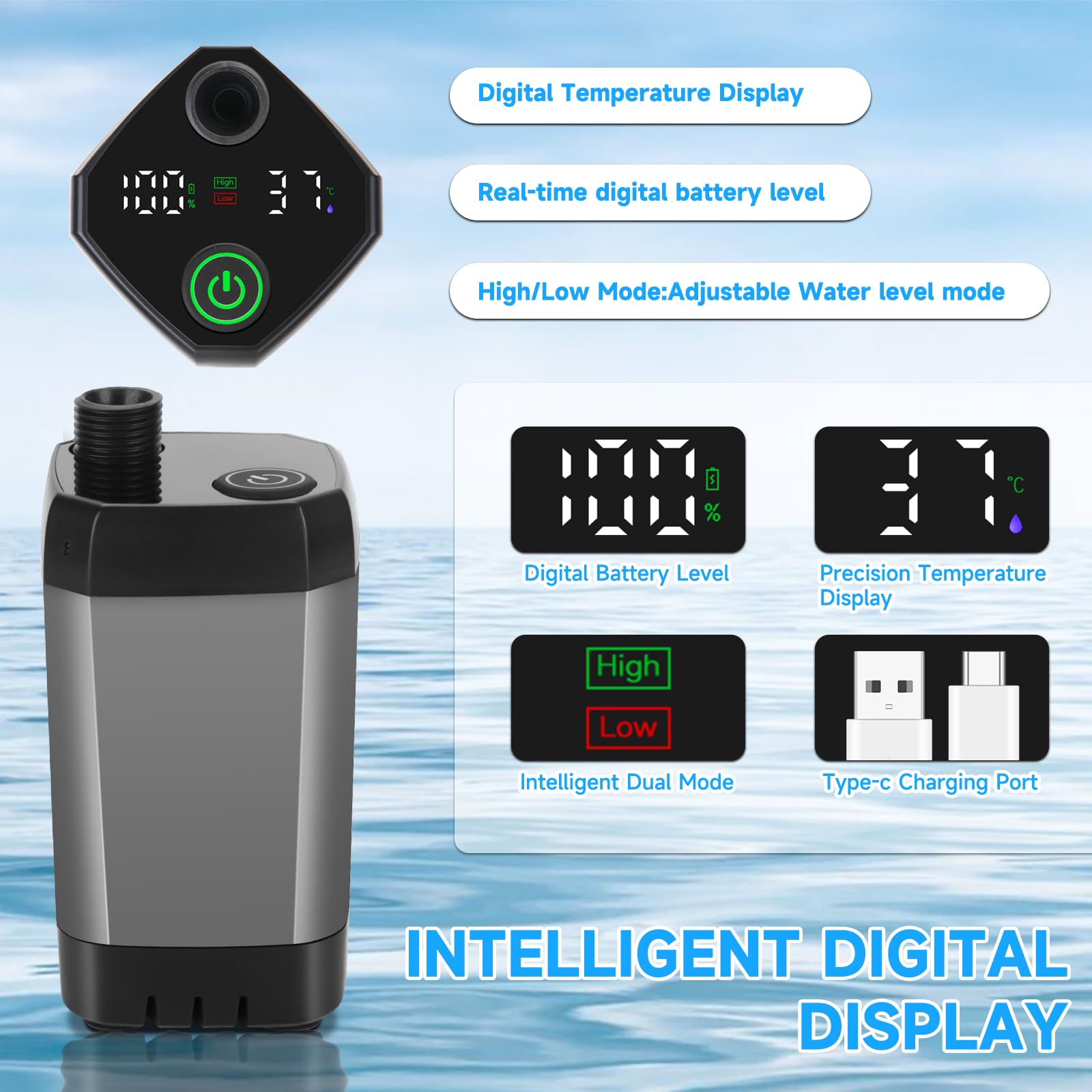vignuto Portable Shower for Camping, Rechargeable Camping Shower kit with LED Display of Battery