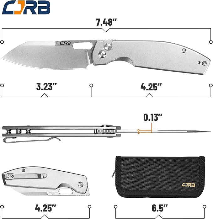 CJRB Pocket EDC Knife Ekko(J1929) Button Lock Small Folding Knife AR-RPM9 Steel Blade and Silver Stainless Steel Handle Outdoor for Men Women