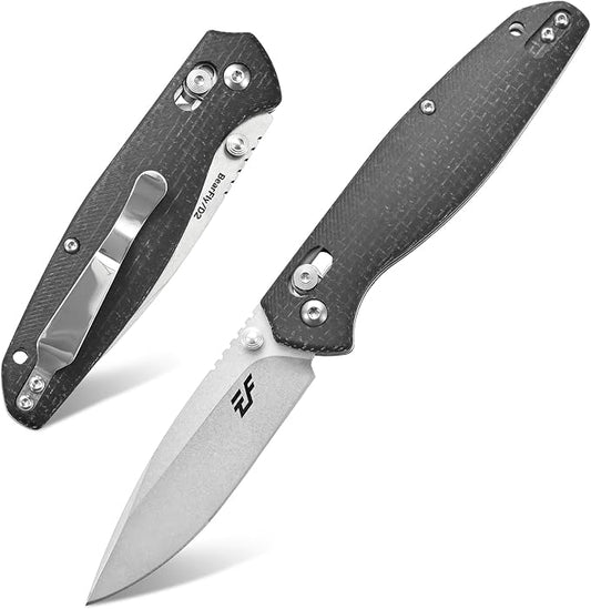 Eafengrow EF966 Folding Knife D2 Blade Micarta Handle with Pocket Clip EDC Tactical Knife thumb knobs Axis Lock EDC Multitool Knife (BLACK)
