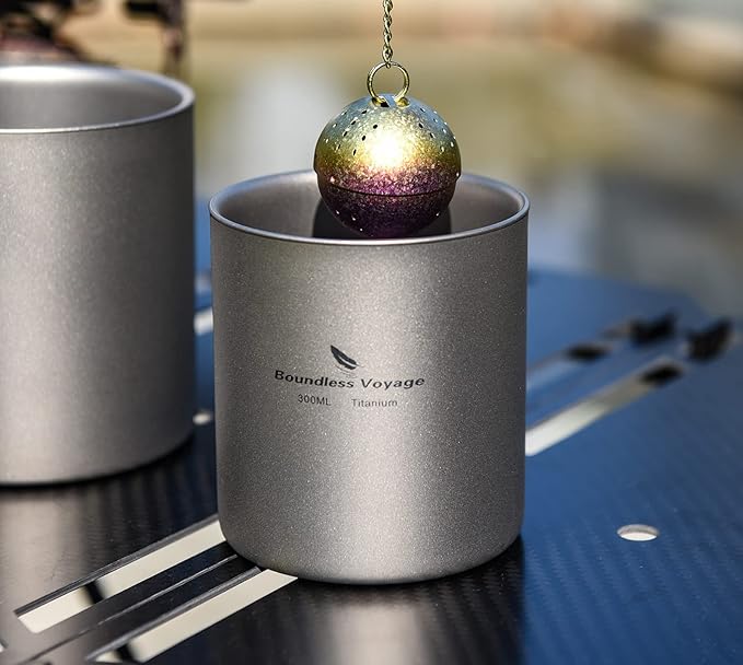 Boundless Voyage 3 in 1 Double Walled Titanium Cup Heat Resistant Mini Tea Drink Cup Outdoor Camping Mug Coffee Cups Camping Accessories Ti15154B