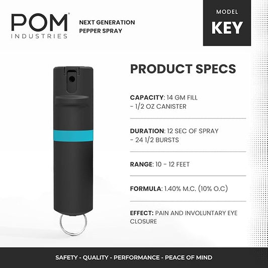 POM Pepper Spray Keychain, Quick Key Release for Instant Access, Flip Top Safety, Maximum Strength