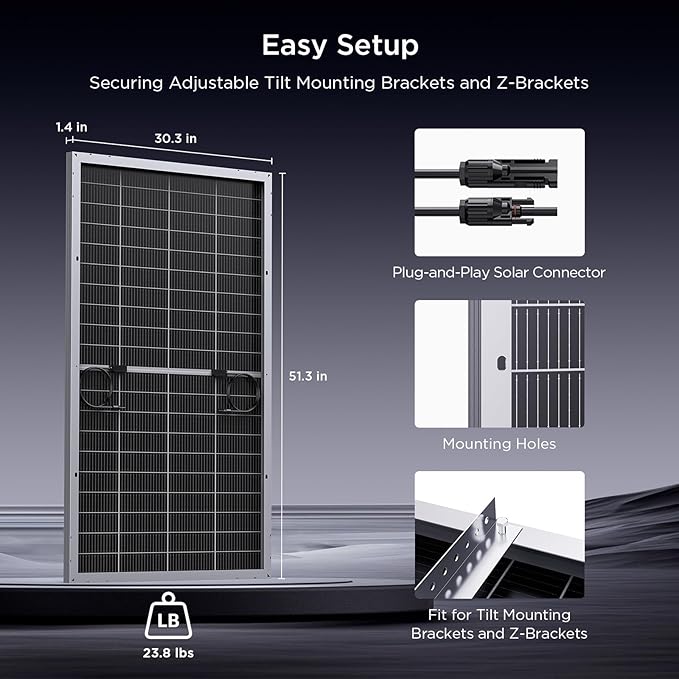 N-Type 16BB Bifacial Solar Panel 200 Watt,12V 200W Monocrystalline Solar Panel, 25% High Efficiency PV Module, for Van RV Trailer Marine Rooftop Home Power Station Off Grid (1 Pack Silver)