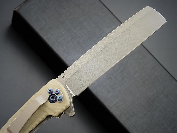 Eafengrow EF941 EDC Pocket Folding Knife D2 Steel Blade G10 Handle Pocket Clip with safety liner lock for Camping Survival Outdoor(Desert)