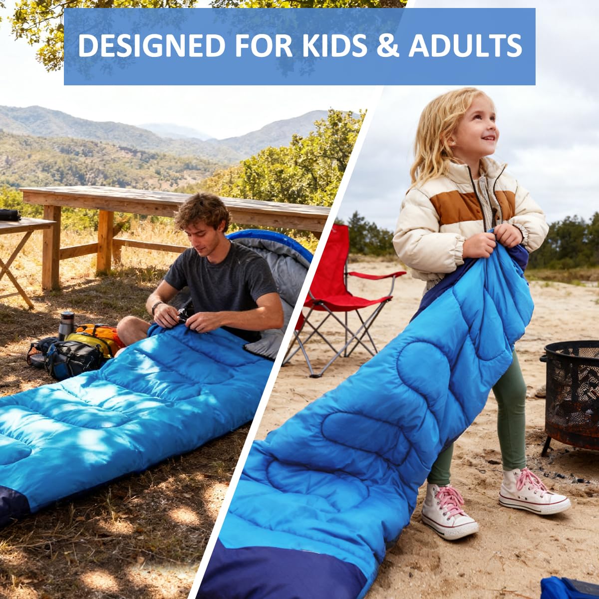 oaskys Camping Sleeping Bag - 3 Season Warm & Cool Weather - Summer Spring Fall Lightweight