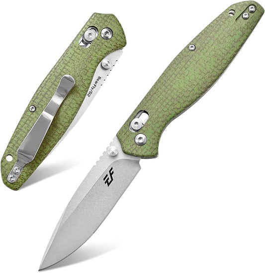 Eafengrow EF966 Folding Knife D2 Blade Micarta Handle with Pocket Clip EDC Tactical Knife thumb knobs Axis Lock EDC Multitool Knife (GREEN)
