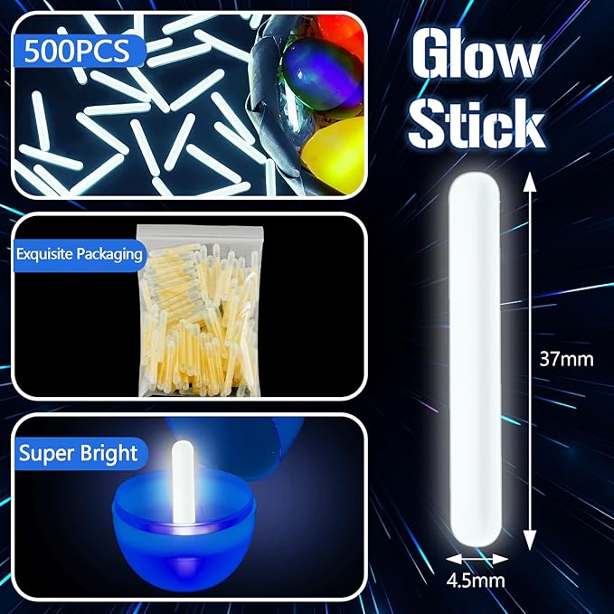 Jenaai 500 Pcs Fishing Glow Sticks Bulk for Bobbers Mini Glow Stick Rod Tip for Fishing Poles Small Glow Sticks for Night Fish Easter Eggs Easter Basket Stuffer(1.5 Inch,White)