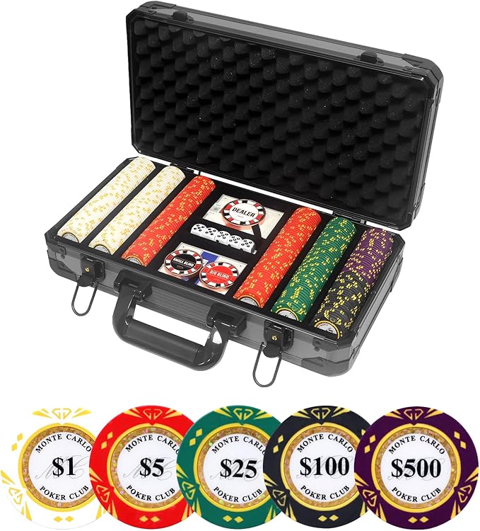 14 Gram Clay Poker Chips Set Texas Hold’em 300PCS Poker Chips Set Numbered Chips with High-End Chip Case and Poker Accessories for Blackjack Poker Games (B 300 PCS)