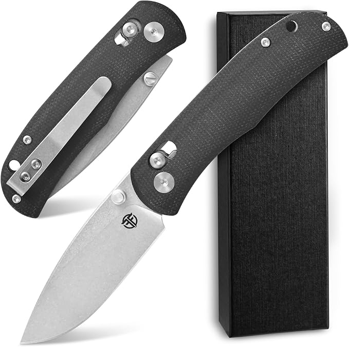 FF22 Folding Pocket Knife,VG10 Steel Blade Micarita Handle Full Tang Knife for Outdoor Activities Camping Hunting Fishing(Black)